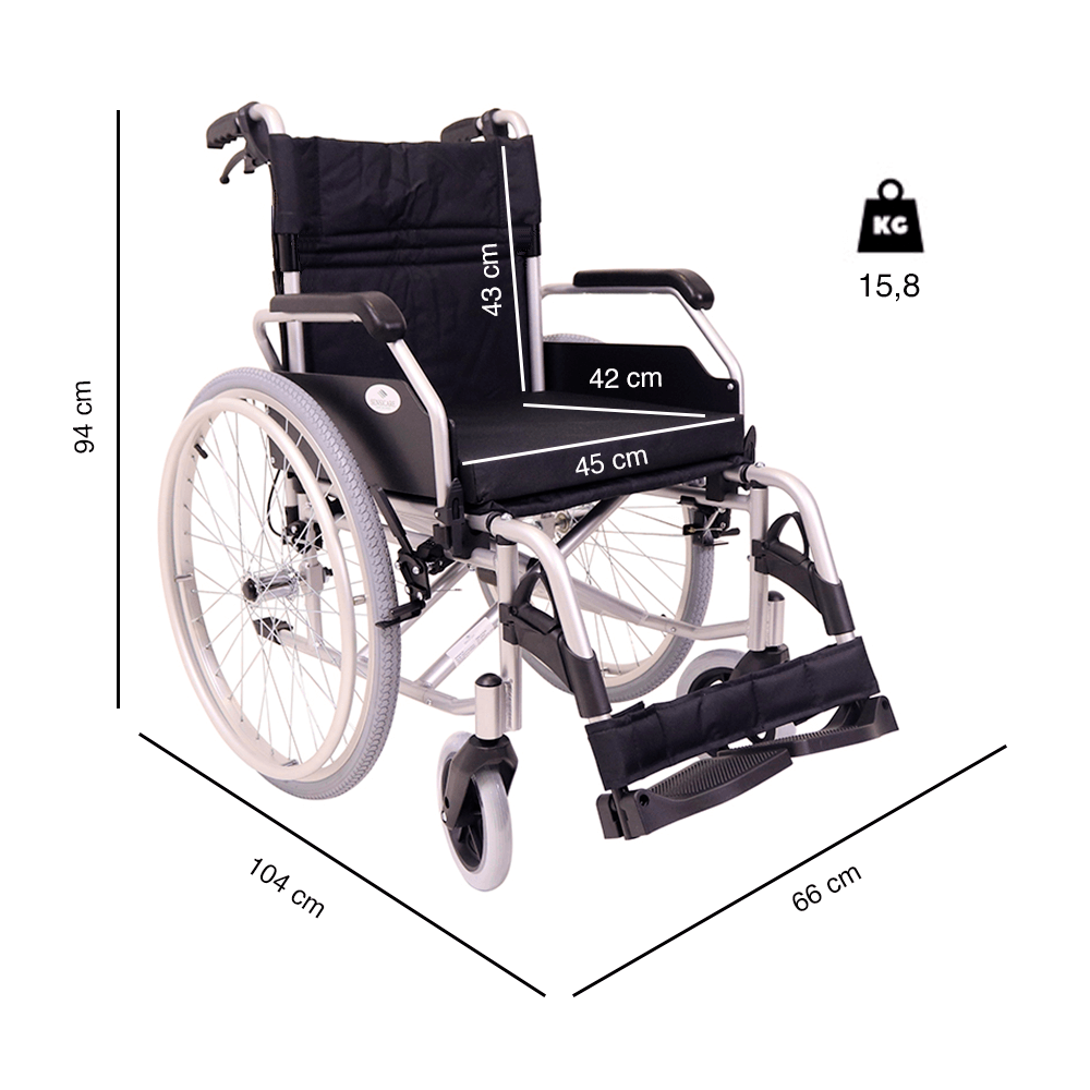 Silla de ruedas de aluminio con freno para cuidador YK9063F