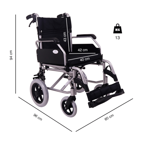 Silla de ruedas Transit de aluminio con freno para cuidador YK9064F