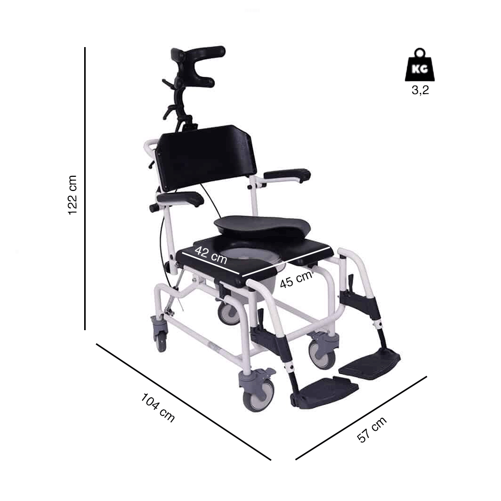 Silla de baño y WC reclinable con reposacabezas UN4004
