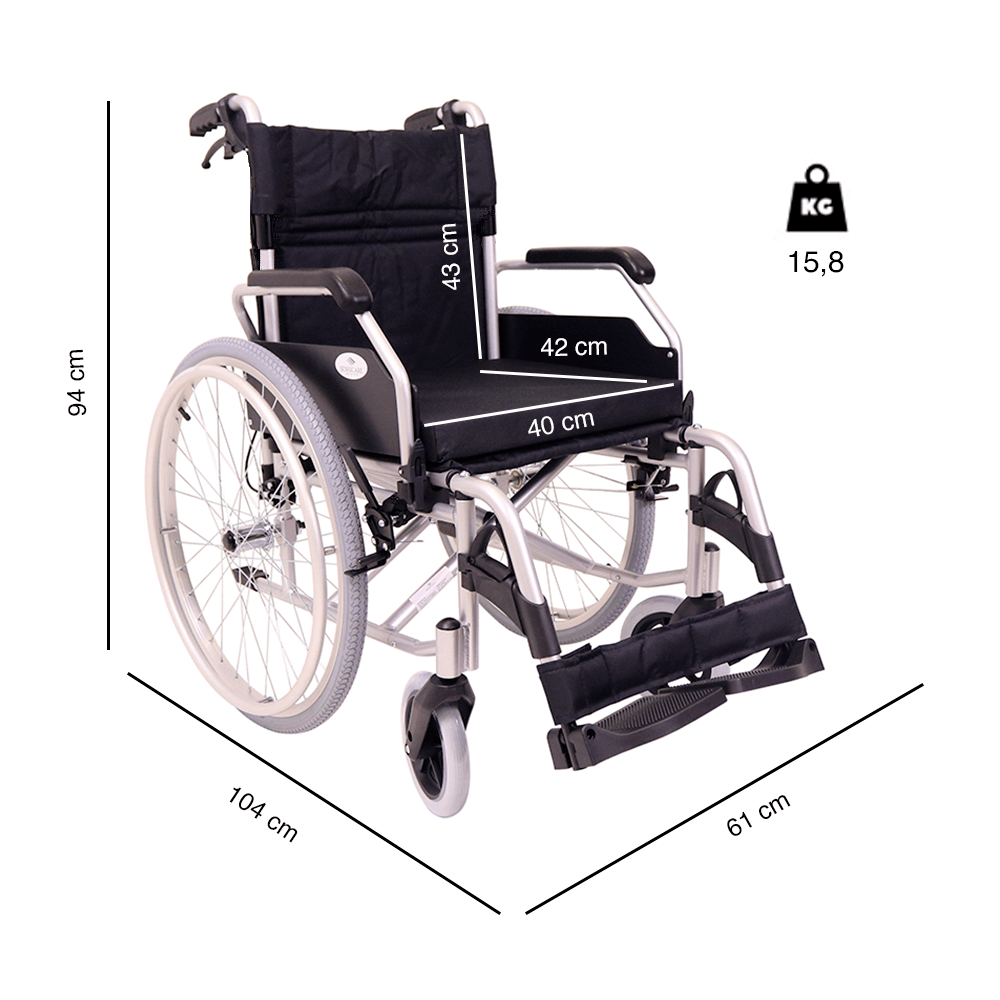 Silla de ruedas de aluminio con freno para cuidador YK9063F